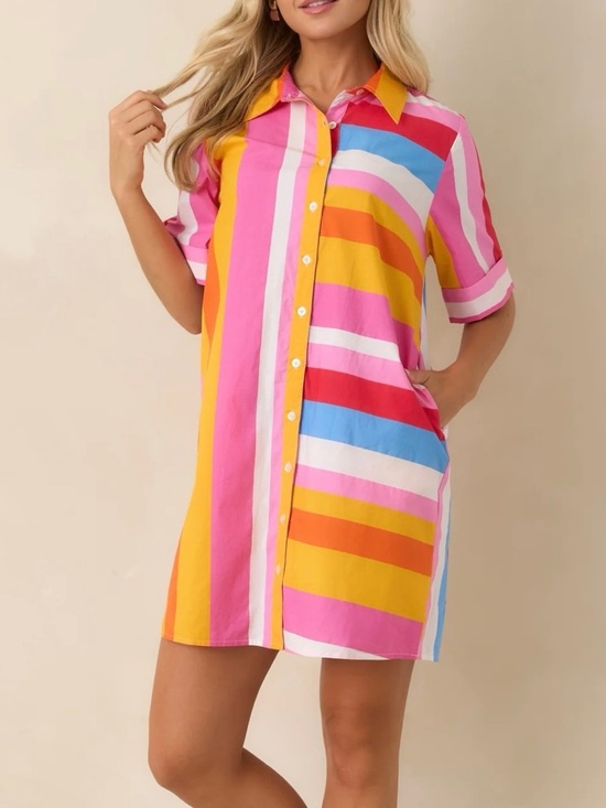 THML Dresses & Skirts - THML Happy Hour Hues Multi Stripe Shirt Dress